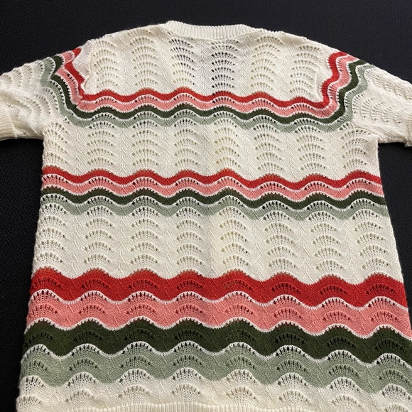 VTG Rosanna short sleeve cardigan w/ wavy pattern sz L - Picture 5 of 8